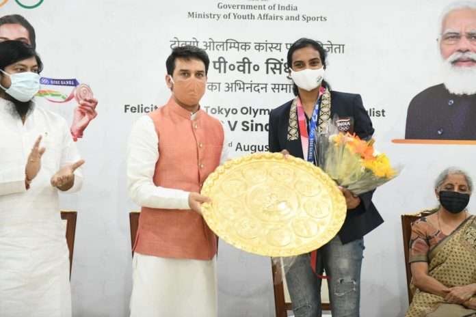 PV Sidhu arrived in New Delhi after winning the bronze medal at the Tokyo Olympic Games.