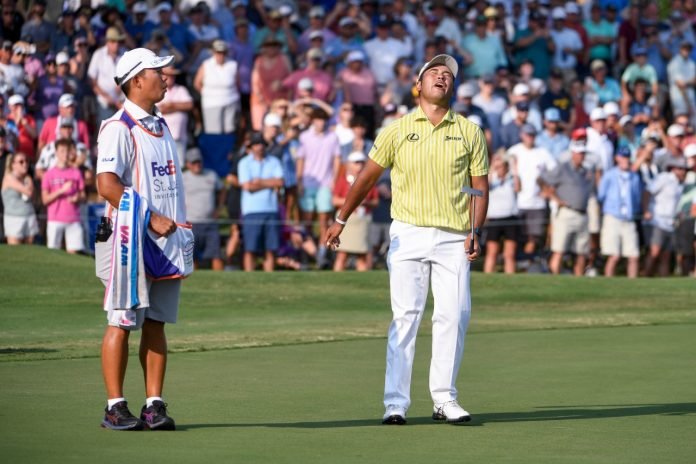 WhatsApp Image 2021-08-09 at 09.02.07 Hideki Matsuyama reacts after missing a putt on the final day of the WGC-FedEx St Jude Invitational on Sunday. Photo: Getty Images