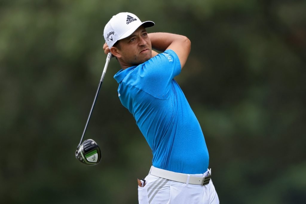Xander Schauffele plays his shot from the seventh tee during the second round of the FedEx St. Jude Invitational at TPC Southwind on August 06, 2021 in Memphis, Tennessee. (Photo by Sam Greenwood/Getty Images)