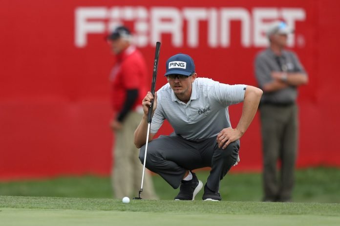 Jim Knous holds his first lead/co-lead after any round on the PGA Tour at the Fortinet Championship. Photo: The Boston Globe