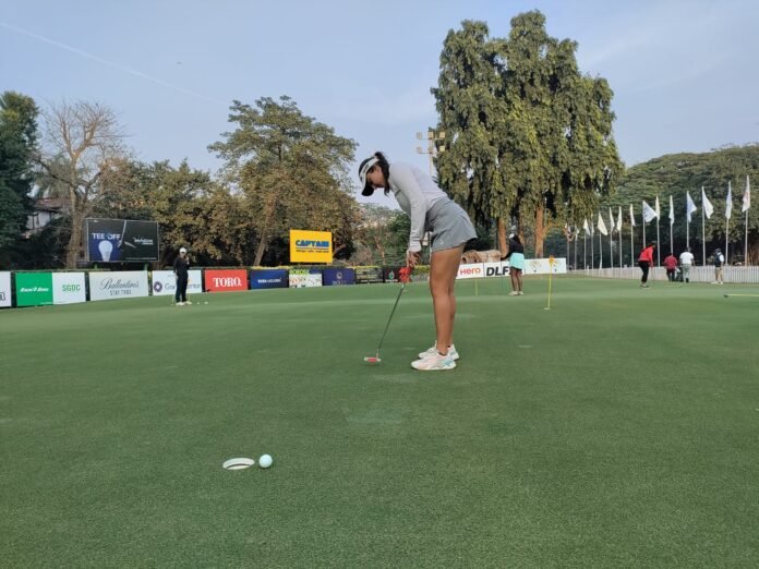 Ridhima Dilawari at the practice green of the Royal Calcutta Golf Club on Tuesday.