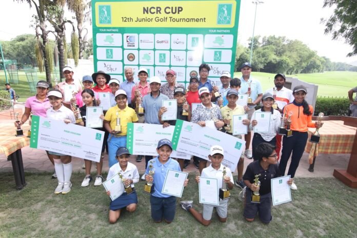Happy faces at the prize presentation ceremony of the NCR Cup 12th Junior Golf Tournament at the Delhi Golf Club on Friday. Photo: Satish Kaushik